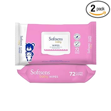 Softsens Baby Gentle Cloth Wipes for Baby Skin Enriched with Aloe Vera & Vitamin E I Dermatologically Tested & Parben Free with Lid - 72 wipes (Pack of 2)