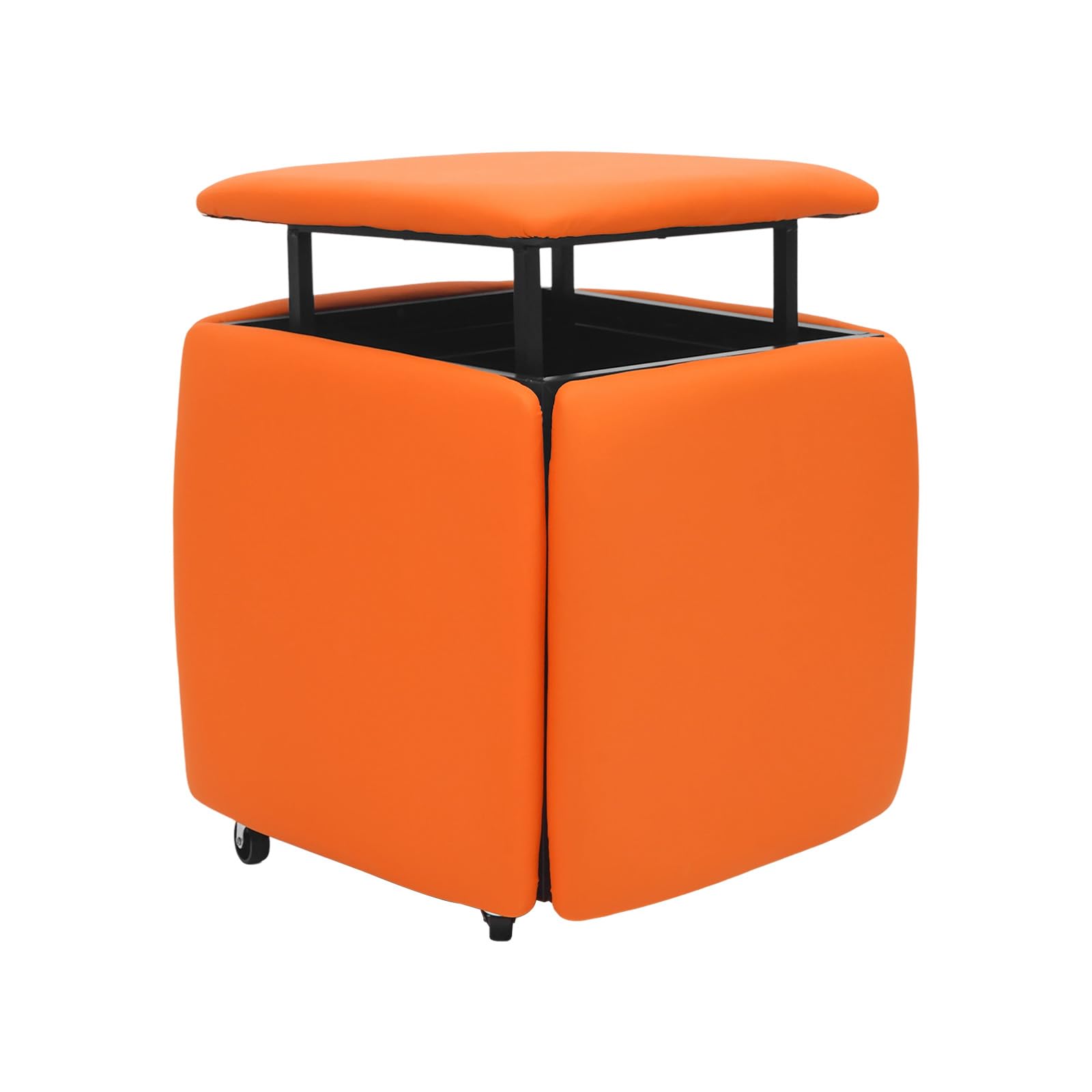 5 in 1 Sgabello multifunzione a cubo con ruote e freni, superficie in poliuretano, impilabile, per soggiorno, camera da letto, studio (arancione-rosso)