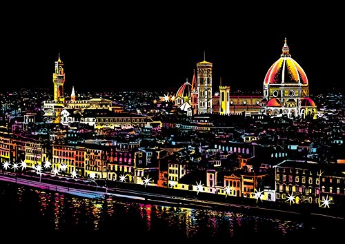 SMDSAZ DIY Manual Scraping Painting 40.5x28.5 cm Famous City Building Night View Magic Art Scratch Painting Paper Drawing Toys (Color : Florence)