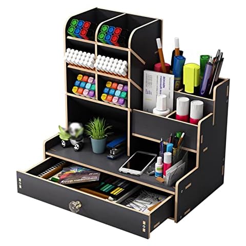 Catekro Desk Organizer Multifunctional Wooden Desk Drawer (Black) Cover