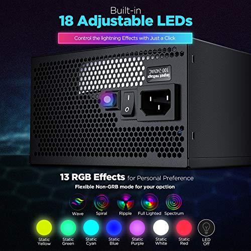 Computer Power Supplies 750W, RGB Power Supply Fully Modular 80+ Gold PSU, Addressable RGB Light Power Supply for Gaming PC