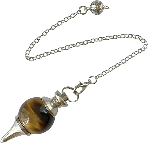 EDEN'S CALL Reiki Crystal Point Pendulum Tiger's Eye Stone Bead Colgante con cadena plateada para adivinación