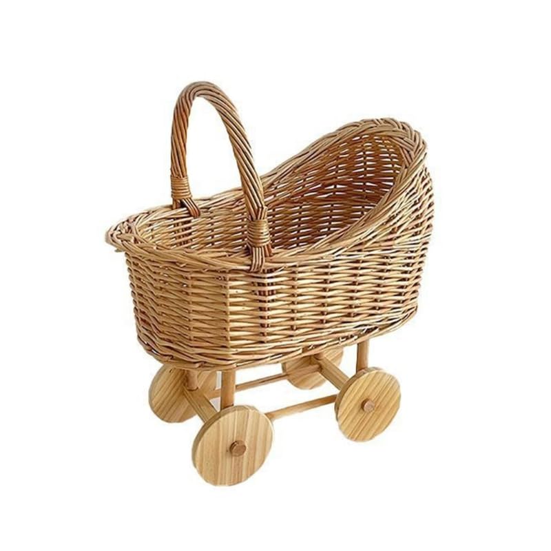 Wicker Baby Carriage for Baby Shower,Hand Woven Rattan Stroller,Wicker Baby Carriage,Wicker Stroller
