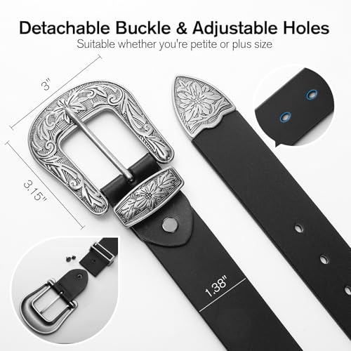 SANSTHS Western Belts for Woman, Cowboy Cowgirl Belt for Women Men Vintage Leather country Belt for Pants Dresses, 1 3/8"3