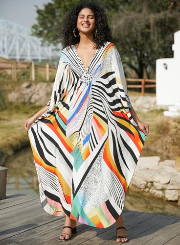 Image of Yanziliu Kaftan Dress for Women,Plus Size Hawaiian Batwing Sleeve Beach Cover Up Summer Swimsuit Dresses