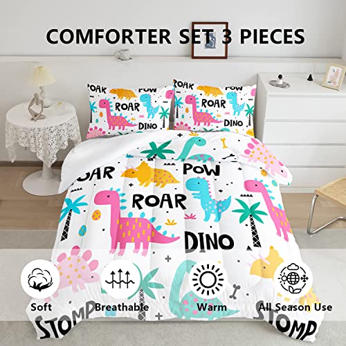 Axolotl Girls Bedding Cartoon Dinosaur Comforter Set Twin Size,Cute Dinosaur Bedding Set For Girls Teens Kids Boys Adults Room Decor,Kids Comforter Set All Season,1 Quilt 2 Pillow Cases,White #TOP2