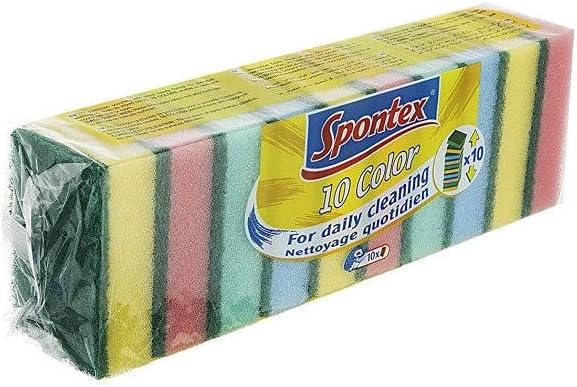 Spontex Scraper Sponges, Versatile And Strong, 10 For Daily Cleaning, Durable, Wiping Down Surfaces, Multicolor, 10 Pieces