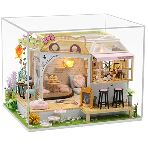 Maison de poupée miniature en bois MAGQOO avec jardin et chat