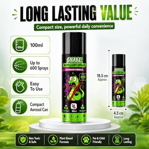Image of Herbal Snake Repellent Spray 100ml | Plant-Based Non-Toxic Snake Deterrent | Up to 600 Sprays for Indoor & Outdoor Use | Garden, Farm, Home & Warehouse Protection (Pack Of 2)