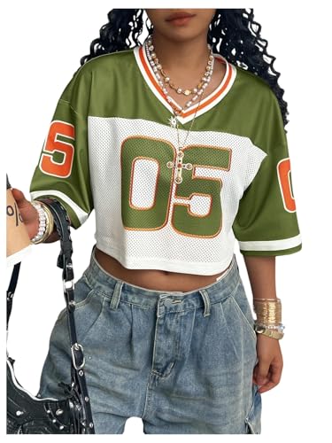 RoseSeek Women's Oversized Jersey Shirts Mesh Number Graphic Tees