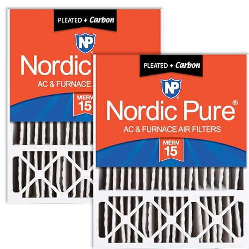 Image of Nordic Pure 20x25x5 Pleated MERV 15 Plus Carbon Air Filters 2 Pack | Actual Size: 19 3 /4 x 24 3 /4 x 4 3 /8 Lennox Replacement Fits X6673 X6675 Made in USA, Pro Strength Filtration, Odor Control