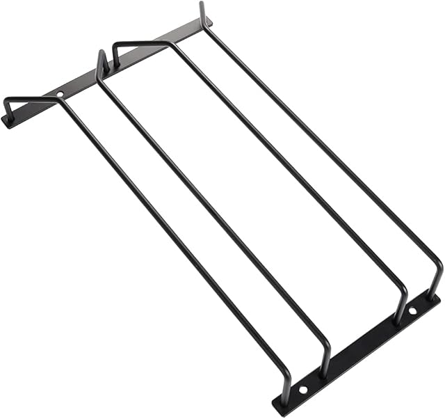 Dianoo 35CM Wine Glass Rack Under Cabinet Black, Wine Glass Holder Under Shelf, Stemware Rack, Glasses Storage Hanger For Bar Kitchen 2 Rows