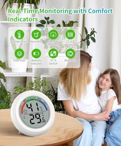 Digital Indoor Room Thermometer Hygrometer — Accurate Temperature Humidity Sensor with Comfort Indicator, ℃/℉ Switch for Baby Home Greenhouse Cellar Garage Nest Reptile