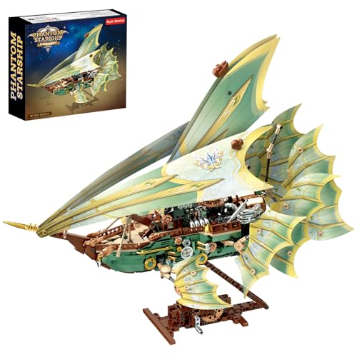 Myth Qholve Mechanical Phantom Wing Starship Model Transparent Wing Futuristic Mechanical Steampunk Style Creative Sci-Fi Mechanical Fantasy Building Block