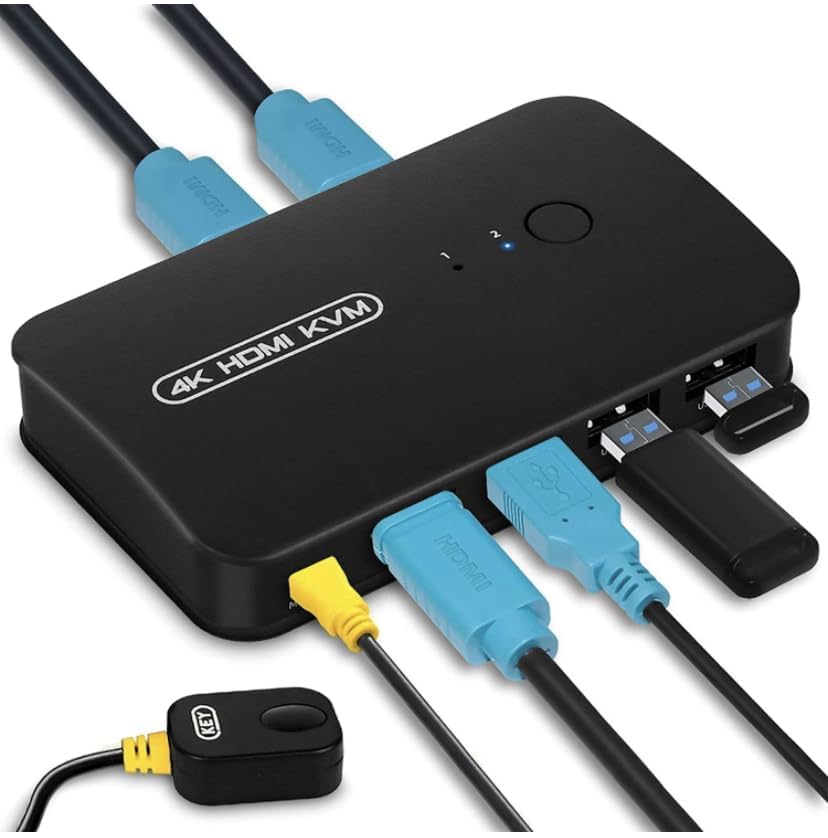 HDMI USB KVM Switch 2 Port Selector Box for 2 Computers Share Keyboard Mouse Printer and 1 HD 4K Monitor, 2 KVM Cables Included.-image-47
