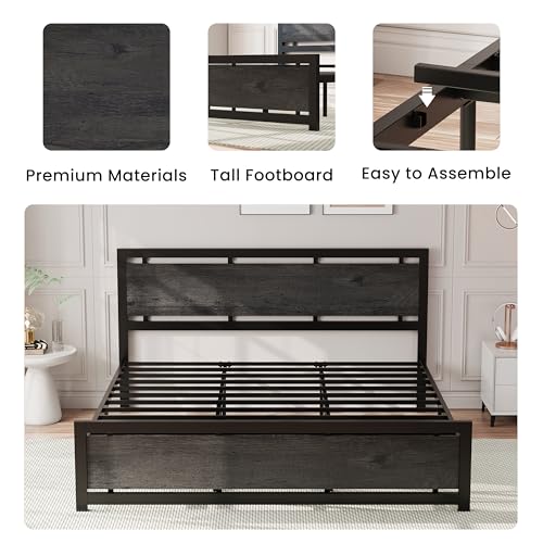 Image of LIKIMIO King Bed Frame with Headboard and Footboard, Metal Strong Supports, Easy Assembly, Noise-Free, No Box Spring Needed, Charcoal Grey