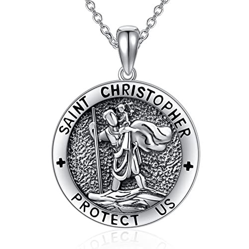 WINNICACA Christopherus Halskette Sterling Silber St Christopherus Schutzmedaille Schmuck für Frauen Mama Geschenk Cover