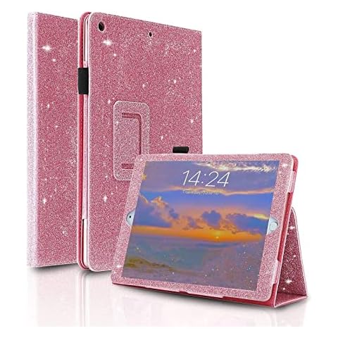 FANSONG iPad Case 10.2 inch, Cover for iPad 9th 8th 7th Generation Glitter Magnetic Closure PU Leather Pencil Holder Smart Cover Flip Stand Shockproof for Apple Tablet iPad 9 2021 8 2020 7 2019 Pink Cover