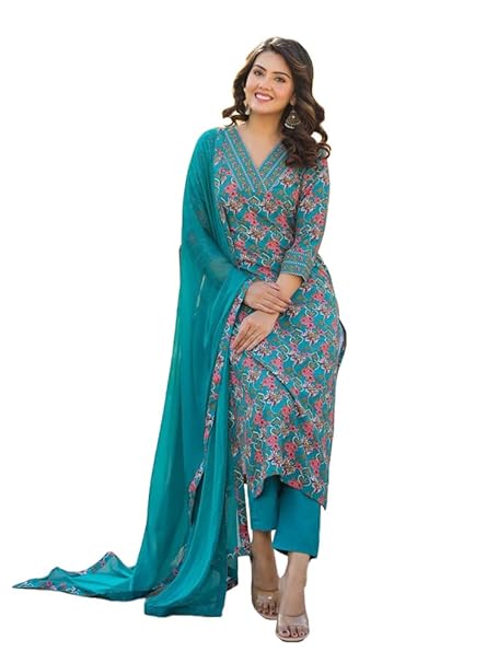 TADKEE Women's Printed Round Neck Kurta with Pant & Dupatta | Kurti Pant Set with Dupatta | Kurti Set for Woman