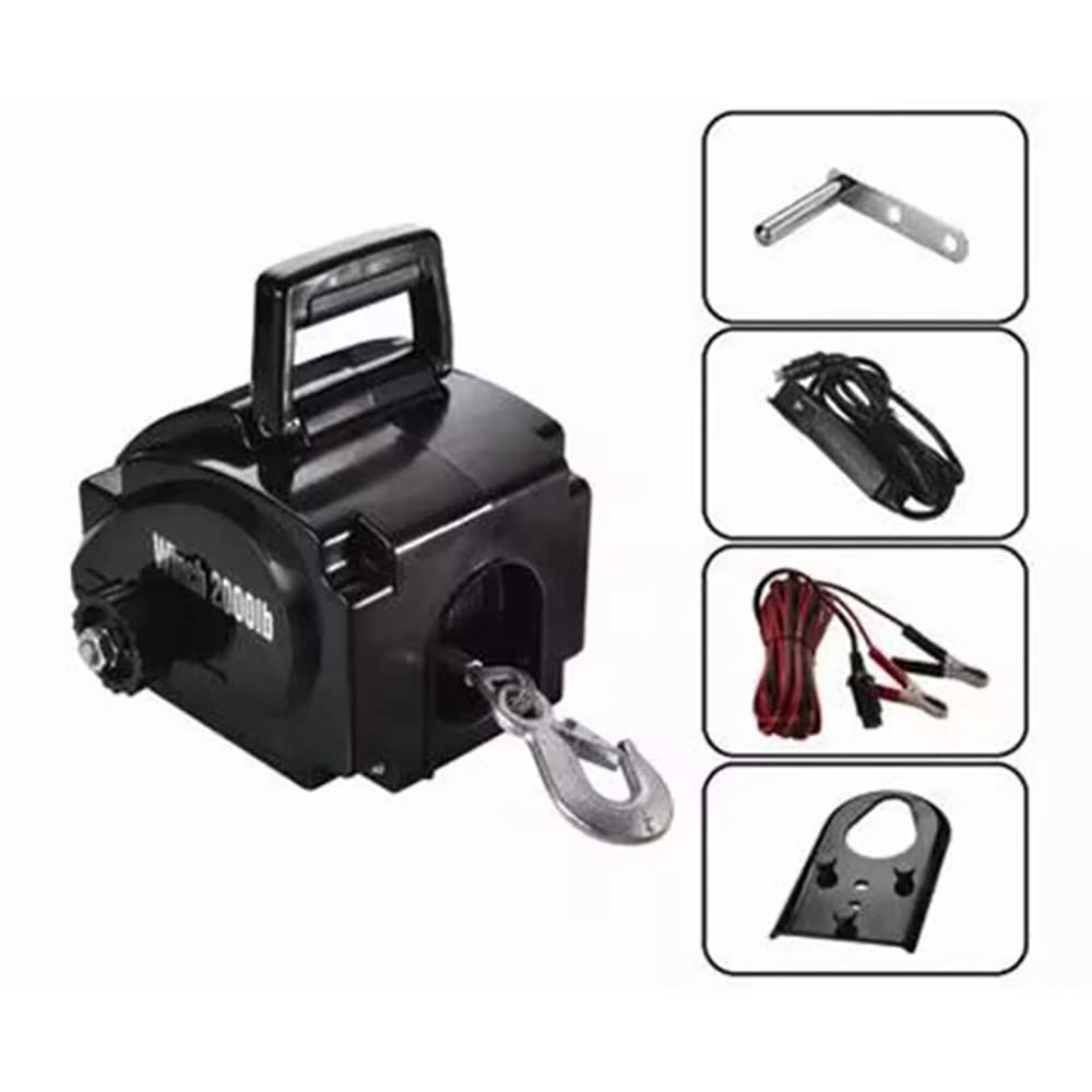 iDili Portable Marine/Yacht Electric Winch 2000LBS Rubber Boat Small Crane Tractor 12V 300W