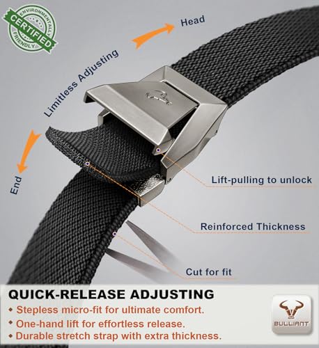 Image of BULLIANT 2-Pack Men Stretch Tactical Web Belt-Trimmable 1.5 inch-Adjustable Fit | Smooth Sliding | Adjustable for Precise Fit | Tailored Size | Rugged Nylon for Heavy Duty, hiking, Hunting