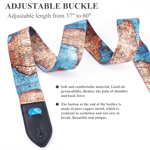 Image of Adjustable Guitar Strap Includes 2 Strap Locks & 2 Matching Picks & 1 Picks Holder & 1 leather Strap Button.
