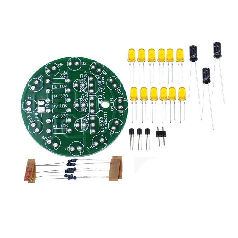 5PCS DIY Electronic kit Set LED Round Water Light Making kit for Skill Training Soldering Practice Parts (Yellow)