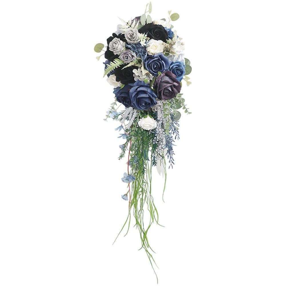 Caeanhi Bridal Bouquets Cascading Bouquet Wedding Flowers,Drop Shape Artificial Flowers for Ceremony Church Photography Decoration Party