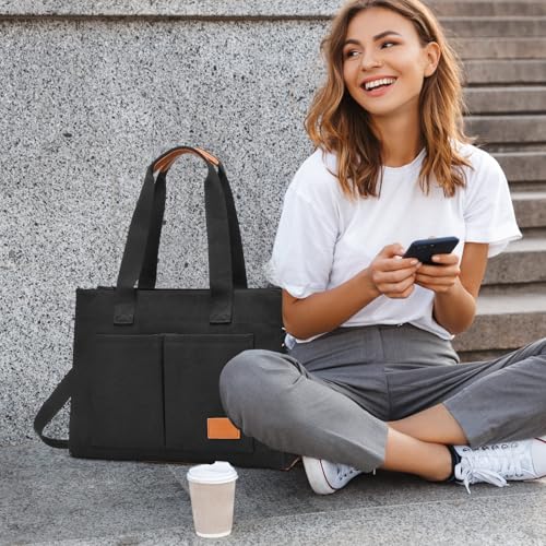 Barsine Laptop Tote Bag for Women - Large Work Bag with Multiple Pockets & Compartment, Cute Canvas Purse with Shoulder Strap3
