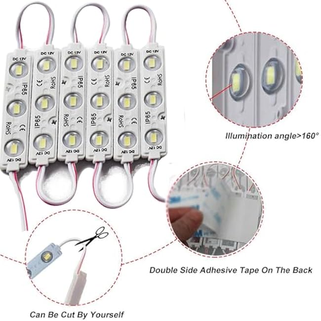 LED Module, 100PCS Blue Light for Signs, 12V DC 5630 SMD 3 LED Window Light, Waterproof for Letter Advertising Sign Decor (Blue, Power Supply NOT Included)
