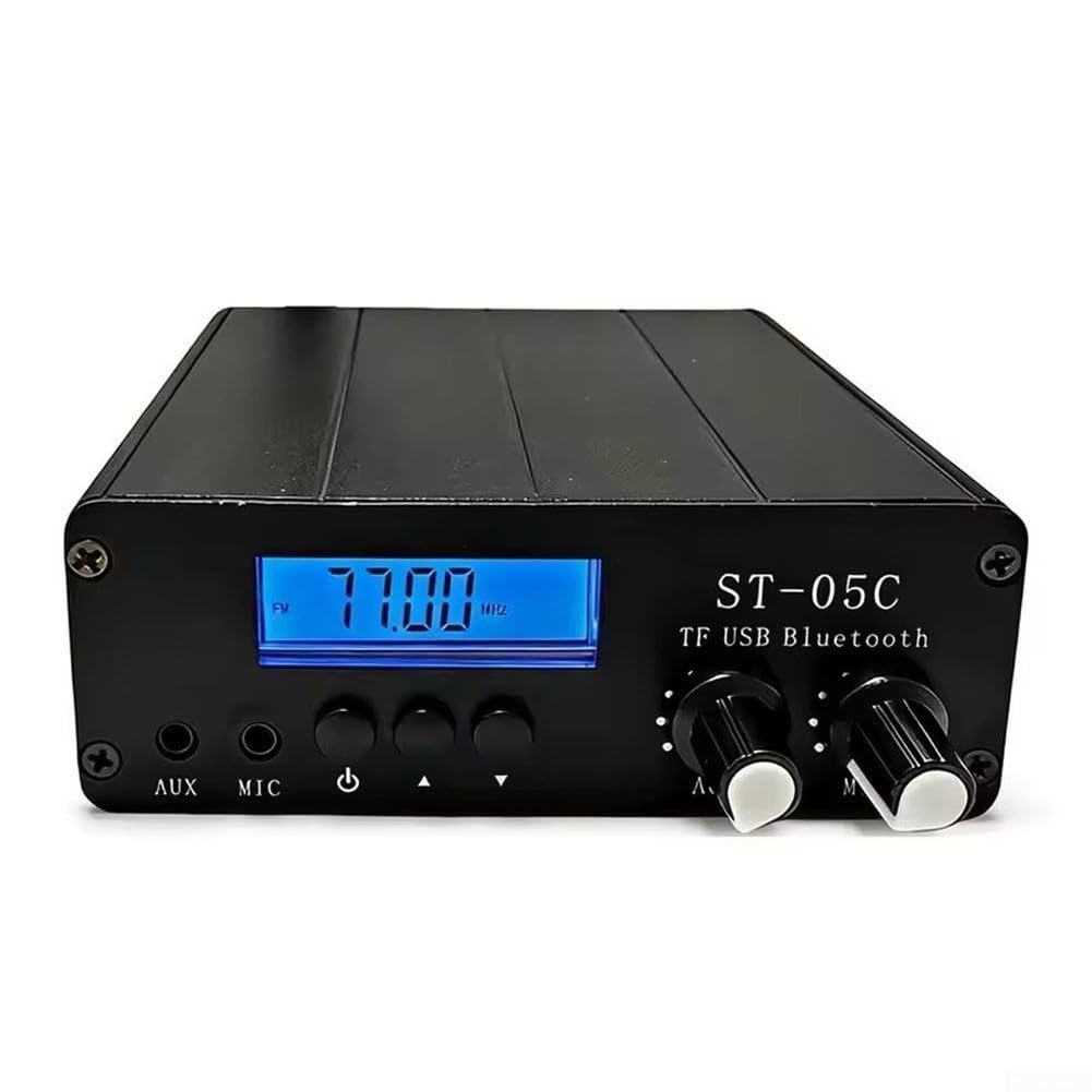 ST-05C FM-Sender, 20/200-MW Einstellbare Leistung, PLL, 77–108 MHz | PLL-Synthese für Rundfunkübertragungen mit BNC-Schnittstelle, USB-TF- und AUX-Mikrofoneingang für Studioaufnahmen
