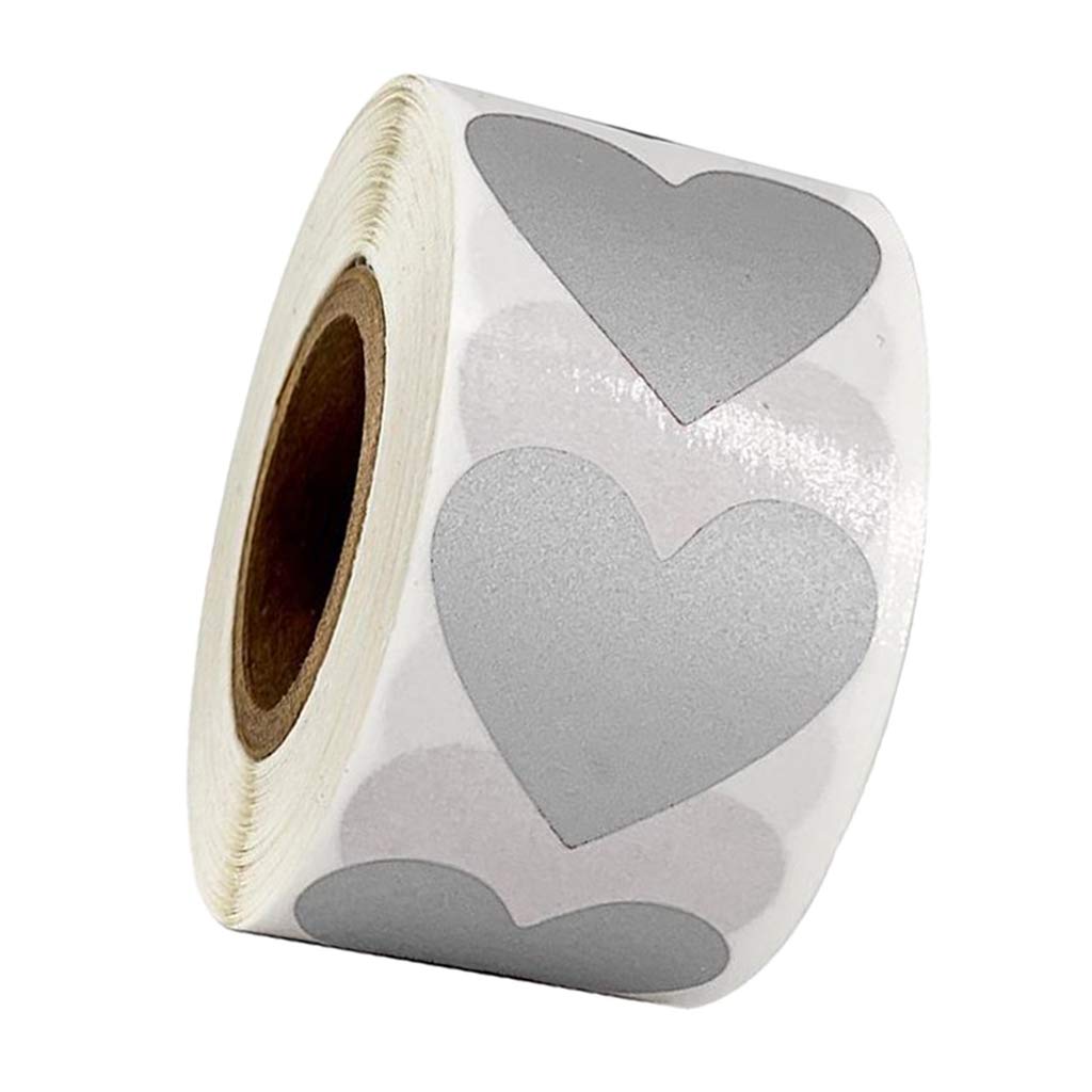300/Roll Heart Stickers Kraft Paper Adhesive Labels Scrapbooking Silver