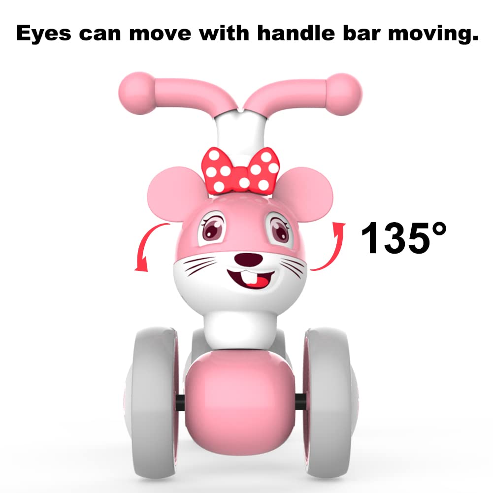 YGJT Baby Balance Bike for 1 + Year Old Boy and Girl, Indoor Outdoor Non-Pedal Baby Walker Toys for 10-36 Months Toddlers, Silent Wheels, 1st Birthday Gift, Kids First Bike Pink Mouse