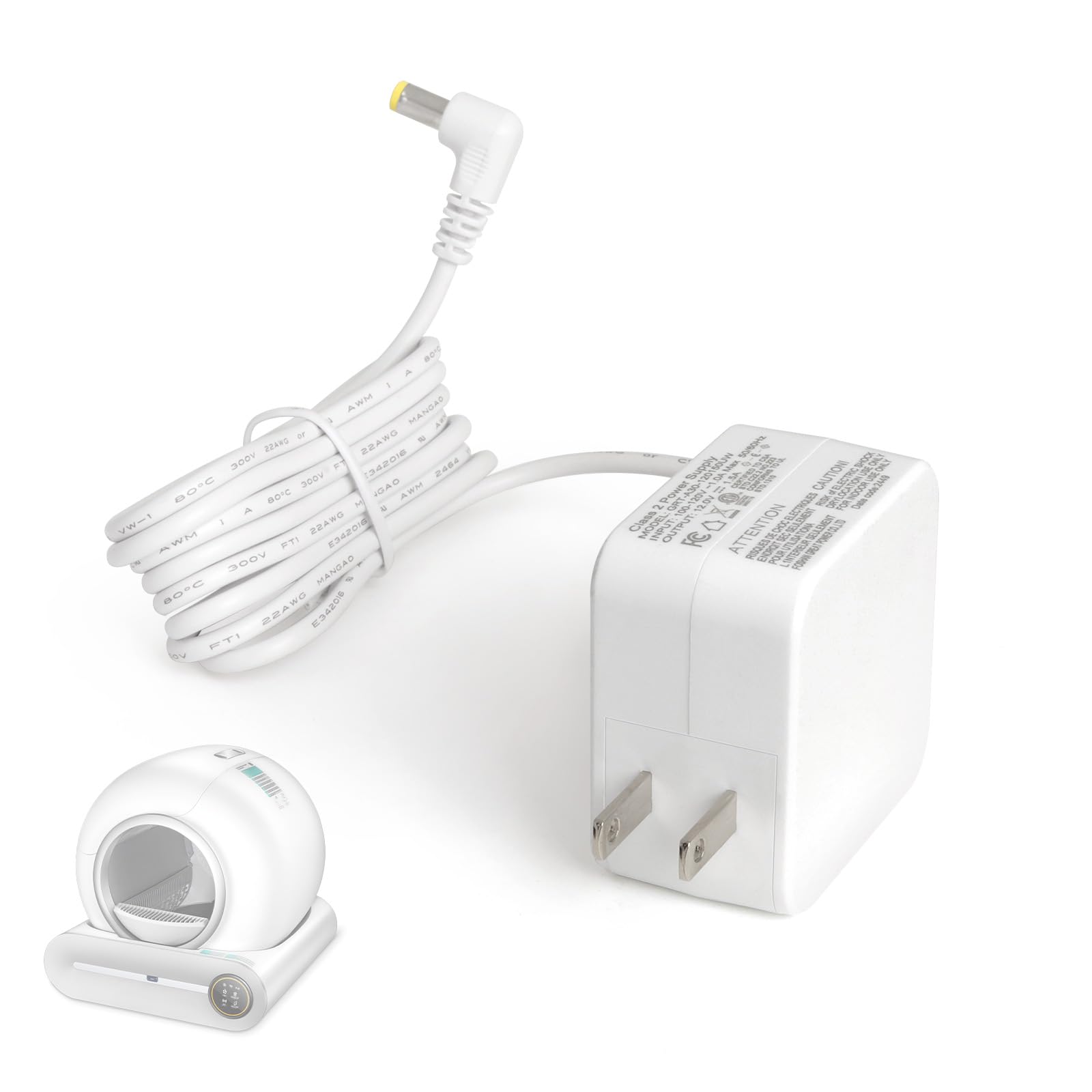 DuckSky 12V Power Adapter Replacement Part for 65L+9L Self Cleaning Litter Box, White Charger, Compatibility Automatic Box