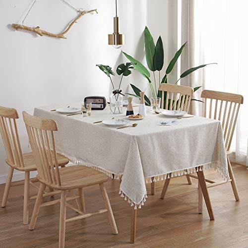 Nappe rectangulaire coton lin lavable beige pour décoration table cuisine - 2