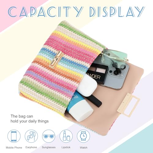 Oweisong Small Summer Straw Purse for Women Woven Beach Crossbody Bag Colorful Vacation Shoulder Handbag3