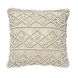 TEALP Boho Handmade Pillow Cover Square Pillows 18 x 18 Pillow Covers, Handmade, Off White