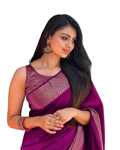C J Enterprise Women's Soft Pure Kanjivaram Silk Saree For Wedding Banarasi Cotton Sari With Blouse Piece (Yatri-51)