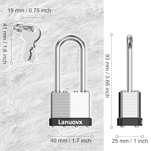 Image of 4 Pack Heavy Duty Padlock,High Security Laminated Padlocks with 8 Keys 1-9 /16 inch 40MM Long Shackle Keyed Alike Padlocks for Sheds, Gates, Fences, Toolbox, Outdoor and Indoor Use