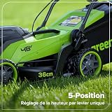 Greenworks 48V (24V x 2) Tagliaerba a batteria,larghezza di taglio 36 cm, fino a 400 m², e Tagliabordi senza fili con testa di alimentazione automatica, con 1 batteria 4Ah e caricabatteria - 9