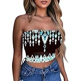 Tube Top for Women,Strapless Slim Fit Crop Tops Boho Floral Print Blouse Backless Sleeveless Y2K Going Out Bandeau Shirts 2025 Summer tees Vacation Holiday Beach Outfits(G-Light Blue,Large)
