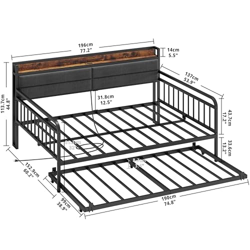 image for LIKIMIO Daybed with Trundle, Sturdy Metal Full Size Bed Frame with Twi