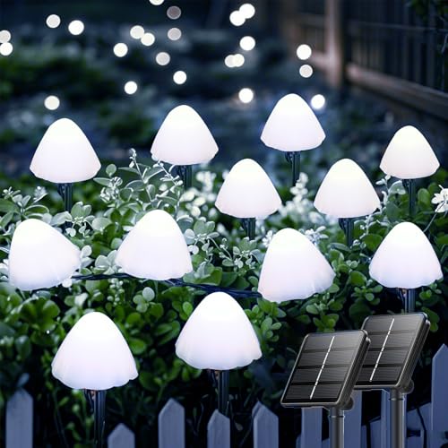 OZS 2PK 32LED 55FT Mushroom Solar Garden Lights Outdoor, Cool White