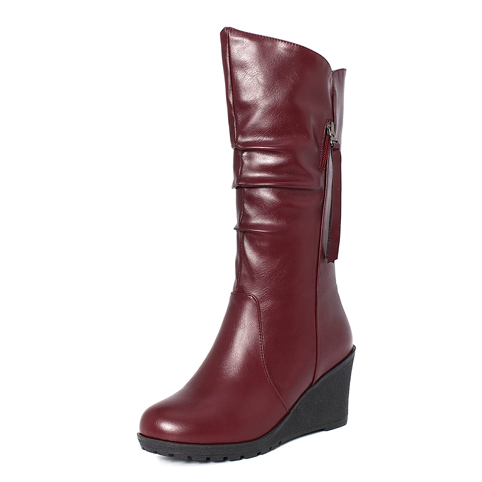 Damen Stiefel Plateau 6,5cm Samtimitat Gefüttert Reißverschluss
