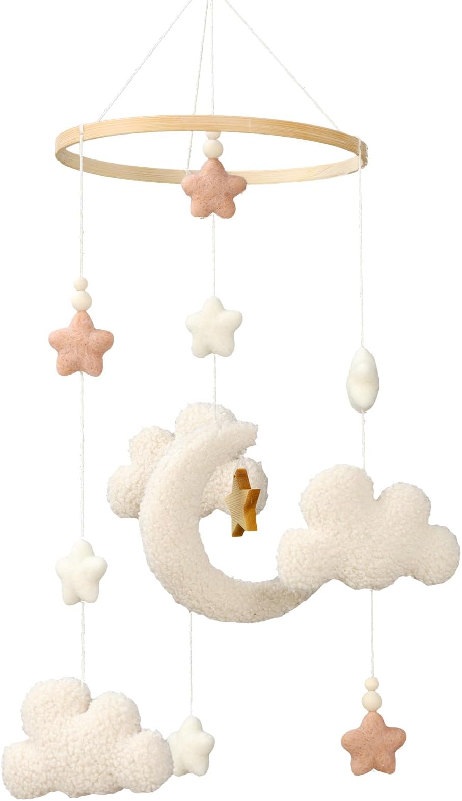 Baby Mobile for Crib, Felt Cloud Mobile, Modern Boho Baby Mobiles for Bassinet Felt Nursery Mobile Gender Neutral Moon and Stars Girl Cribs Decorations Baby Shower Nursery Decor