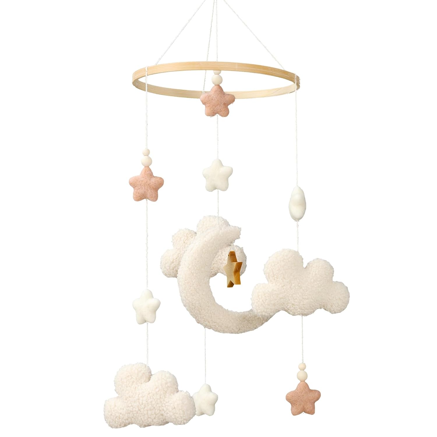Crib Mobile for Boys Girls, Cute Stars Moon Cloud Boho Gender Neutral Hand-Crocheted Mobile for Baby Nursery Ceiling Mount Unisex