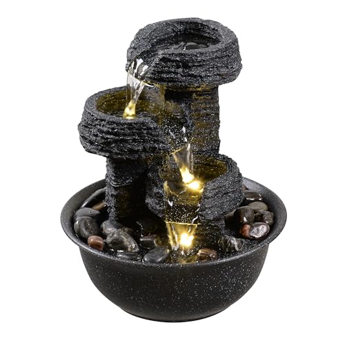 Rock Style Tabletop Fountain with LED Light – Indoor Waterfall