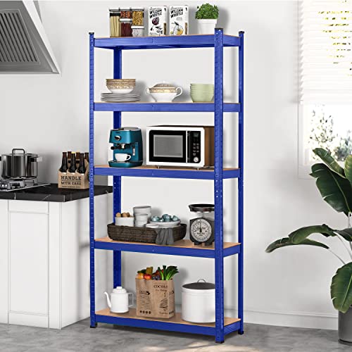 Topeakmart 4 Pcs 5-Tier Utility Shelves, Metal Storage Shelves Garage Shelving Unit Adjustable Garage Storage Shelves Storage Racks Heavy Duty Shed Shelving- Blue, 35.5 X 12 X 71 Inch #TOP6