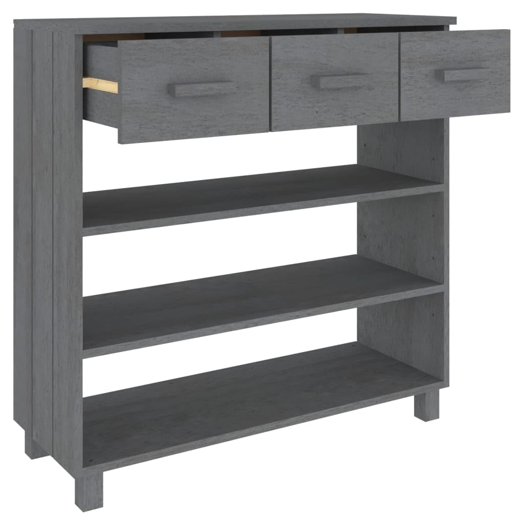 HAMAR - Mesa consola (90 x 35 x 90 cm, madera maciza de pino con 3 estantes y 3 cajones para almacenamiento, mesa auxiliar, mesa auxiliar, mesa auxiliar de madera robusta, para decoración y