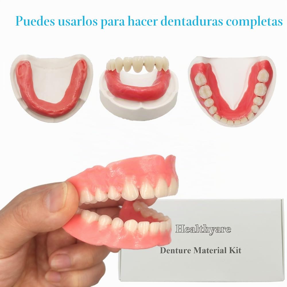 Kit de material de prótesis para reparar dientes perdidos o dientes falsos de dentadura completa (material de las encías y dientes falsos)